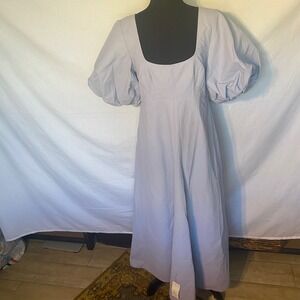 LEE MATHEWS Light Blue Puff Sleeve Square Neck Maxi Dress Size 2